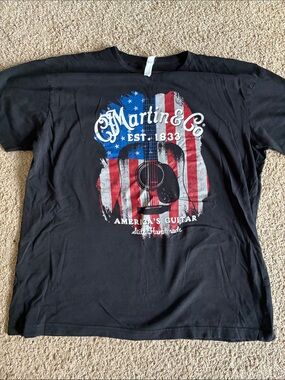 Martin & Co. Black Graphic T-Shirt with American Flag Guitar